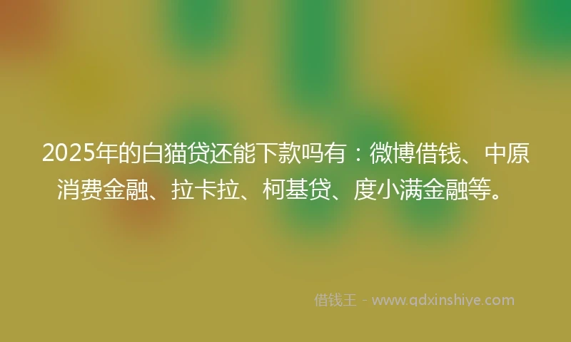 2025年的白猫贷还能下款吗有：微博借钱、中原消费金融、拉卡拉、柯基贷、度小满金融等。