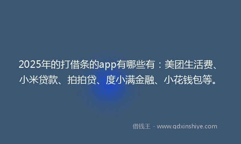 2025年的打借条的app有哪些有：美团生活费、小米贷款、拍拍贷、度小满金融、小花钱包等。