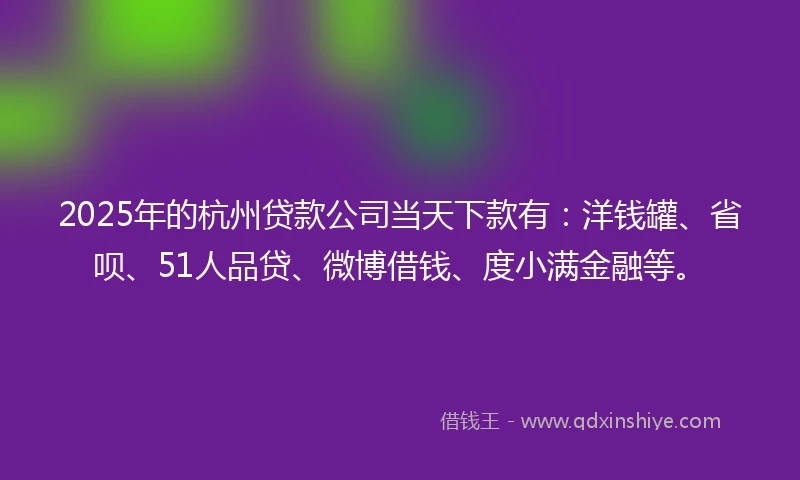 2025年的杭州贷款公司当天下款有：洋钱罐、省呗、51人品贷、微博借钱、度小满金融等。