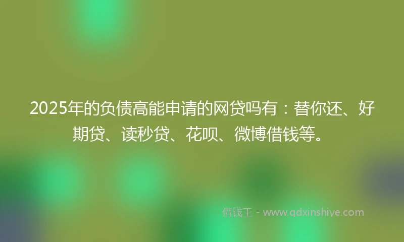 2025年的负债高能申请的网贷吗有：替你还、好期贷、读秒贷、花呗、微博借钱等。