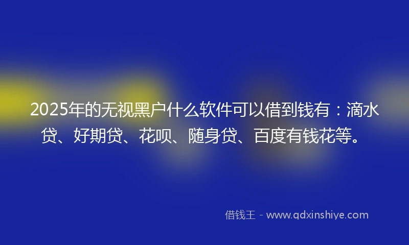 2025年的无视黑户什么软件可以借到钱有：滴水贷、好期贷、花呗、随身贷、百度有钱花等。