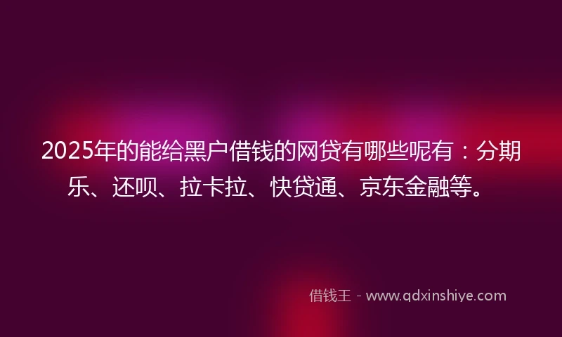2025年的能给黑户借钱的网贷有哪些呢有：分期乐、还呗、拉卡拉、快贷通、京东金融等。