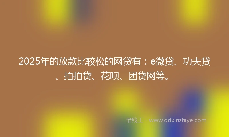 2025年的放款比较松的网贷有：e微贷、功夫贷、拍拍贷、花呗、团贷网等。