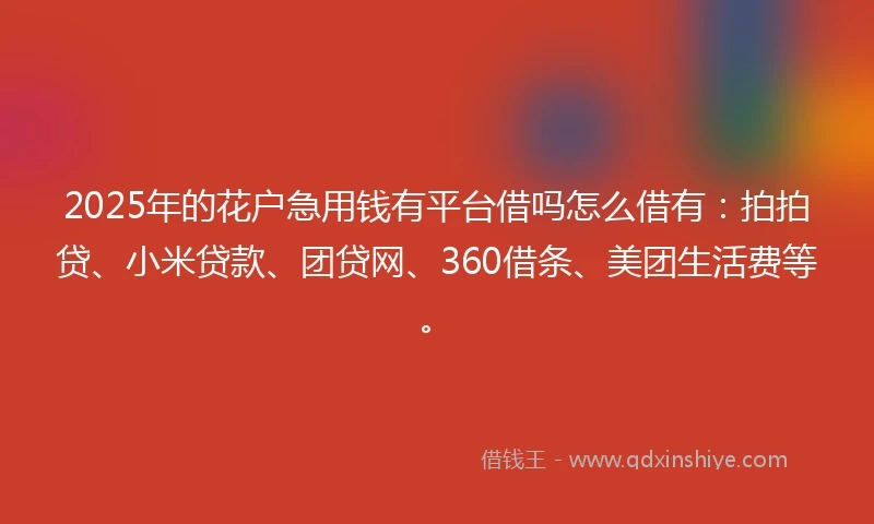 2025年的花户急用钱有平台借吗怎么借有：拍拍贷、小米贷款、团贷网、360借条、美团生活费等。