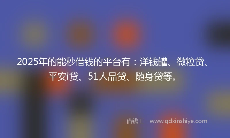 2025年的能秒借钱的平台有：洋钱罐、微粒贷、平安i贷、51人品贷、随身贷等。