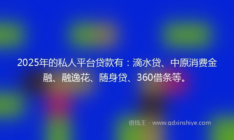2025年的私人平台贷款有：滴水贷、中原消费金融、融逸花、随身贷、360借条等。