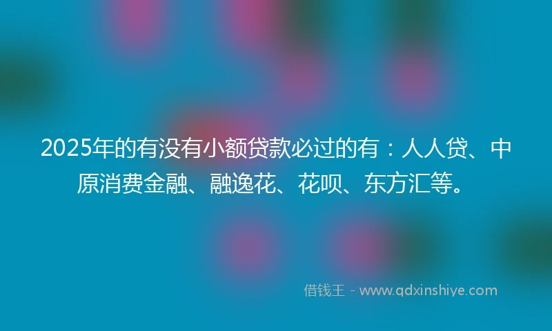 2025年的有没有小额贷款必过的有：人人贷、中原消费金融、融逸花、花呗、东方汇等。