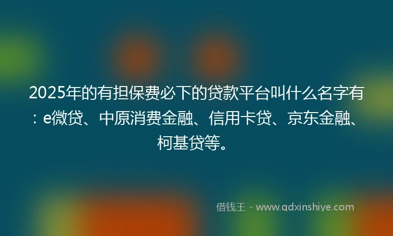 2025年的有担保费必下的贷款平台叫什么名字有：e微贷、中原消费金融、信用卡贷、京东金融、柯基贷等。