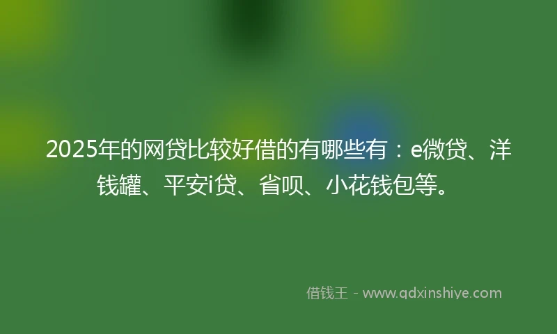 2025年的网贷比较好借的有哪些有:e微贷、洋钱罐、平安i贷、省呗、小花钱包等。