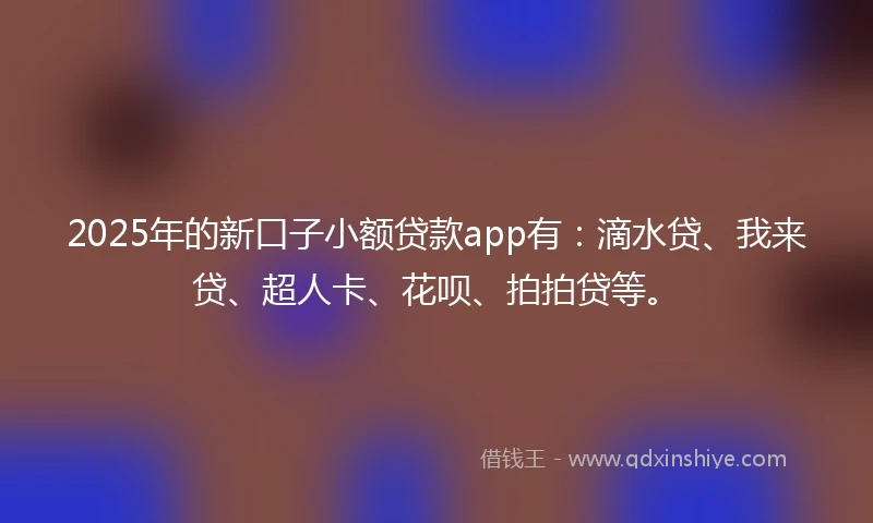 2025年的新口子小额贷款app有：滴水贷、我来贷、超人卡、花呗、拍拍贷等。