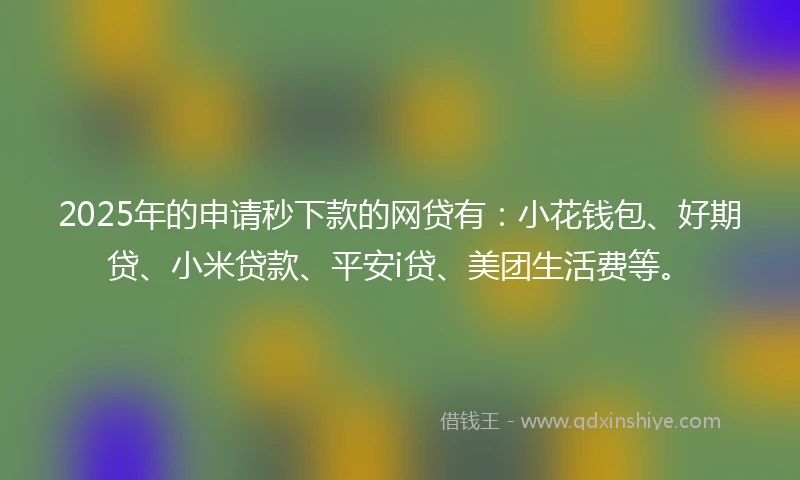 2025年的申请秒下款的网贷有：小花钱包、好期贷、小米贷款、平安i贷、美团生活费等。