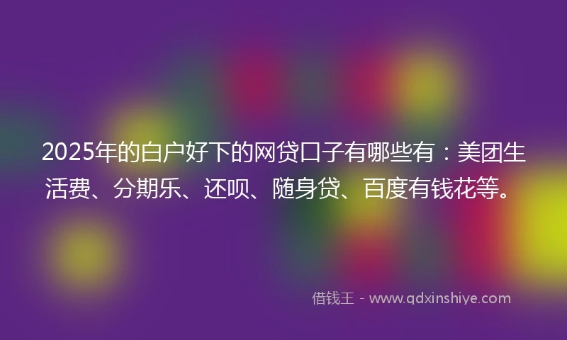 2025年的白户好下的网贷口子有哪些有：美团生活费、分期乐、还呗、随身贷、百度有钱花等。