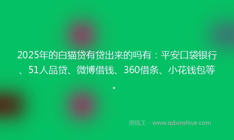 2025年的白猫贷有贷出来的吗有：平安口袋银行、51人品贷、微博借钱、360借条、小花钱包等。