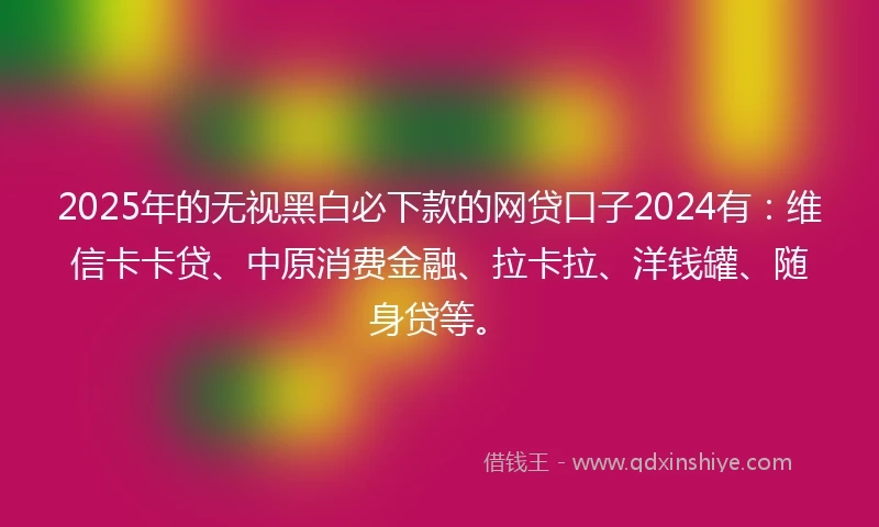 2025年的无视黑白必下款的网贷口子2024有：维信卡卡贷、中原消费金融、拉卡拉、洋钱罐、随身贷等。