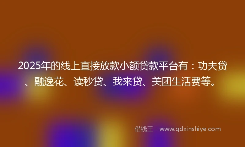 2025年的线上直接放款小额贷款平台有：功夫贷、融逸花、读秒贷、我来贷、美团生活费等。