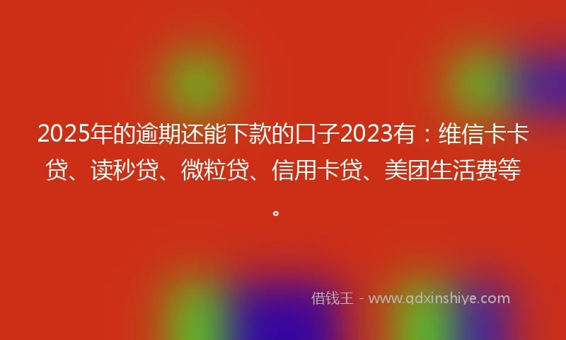 2025年的逾期还能下款的口子2023有：维信卡卡贷、读秒贷、微粒贷、信用卡贷、美团生活费等。