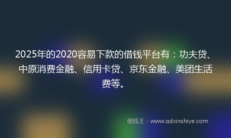 2025年的2020容易下款的借钱平台有：功夫贷、中原消费金融、信用卡贷、京东金融、美团生活费等。