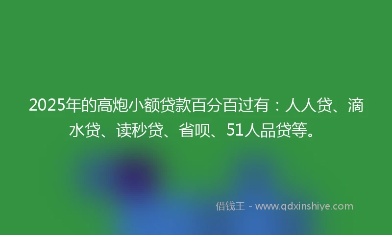 2025年的高炮小额贷款百分百过有：人人贷、滴水贷、读秒贷、省呗、51人品贷等。