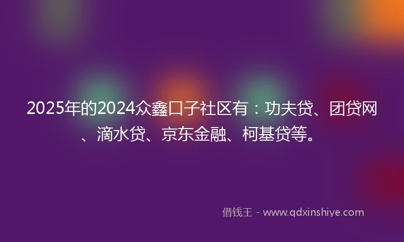 2025年的2024众鑫口子社区有：功夫贷、团贷网、滴水贷、京东金融、柯基贷等。