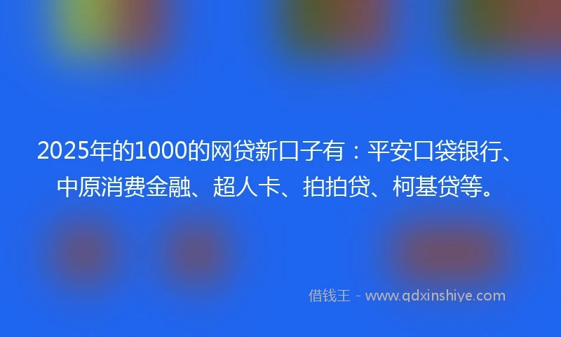 2025年的1000的网贷新口子有：平安口袋银行、中原消费金融、超人卡、拍拍贷、柯基贷等。