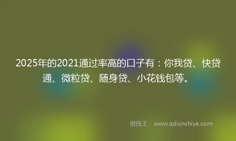 2025年的2021通过率高的口子有：你我贷、快贷通、微粒贷、随身贷、小花钱包等。