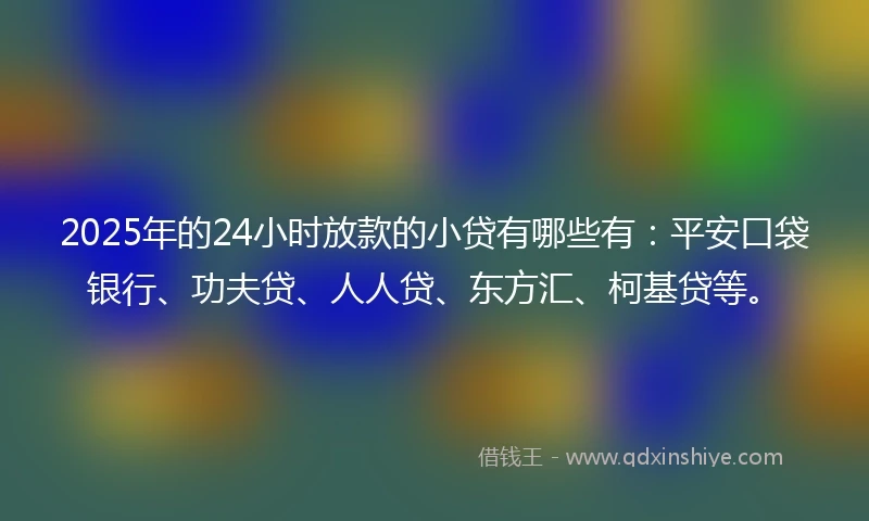 2025年的24小时放款的小贷有哪些有：平安口袋银行、功夫贷、人人贷、东方汇、柯基贷等。