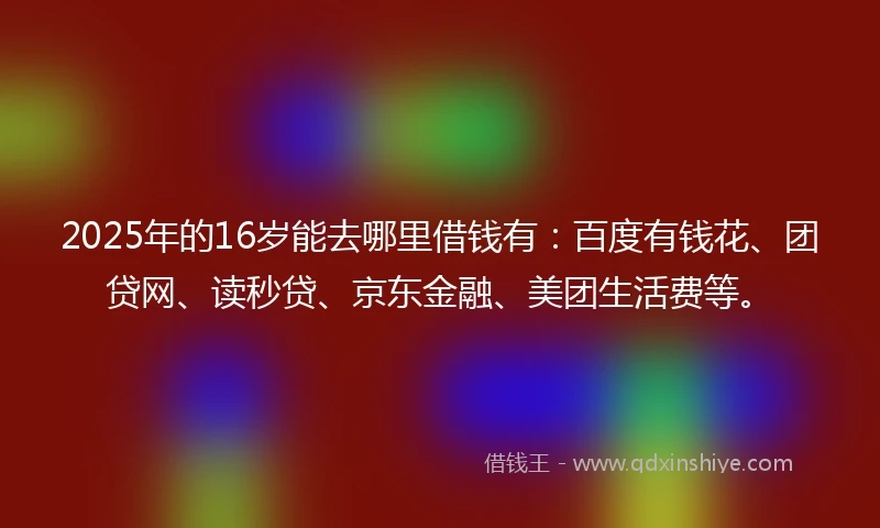 2025年的16岁能去哪里借钱有：百度有钱花、团贷网、读秒贷、京东金融、美团生活费等。