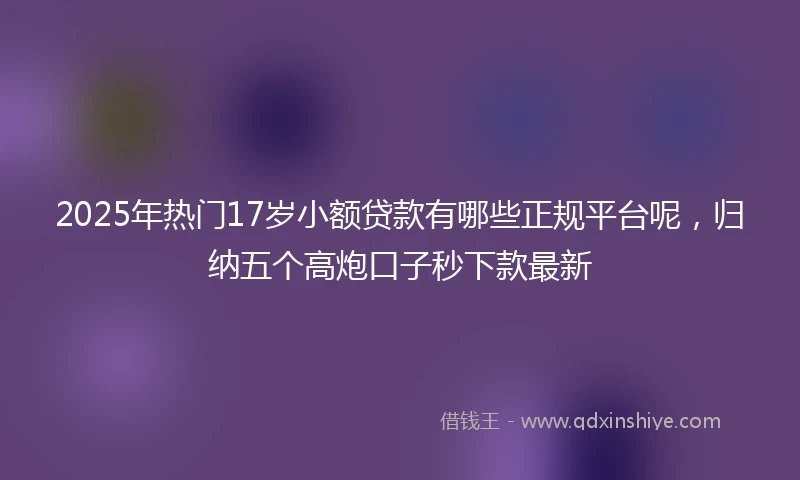 2025年热门17岁小额贷款有哪些正规平台呢，归纳五个高炮口子秒下款最新