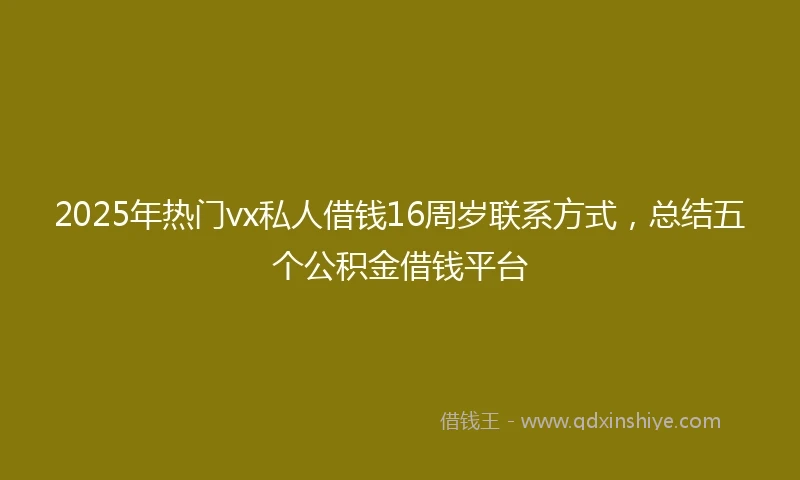 2025年热门vx私人借钱16周岁联系方式，总结五个公积金借钱平台