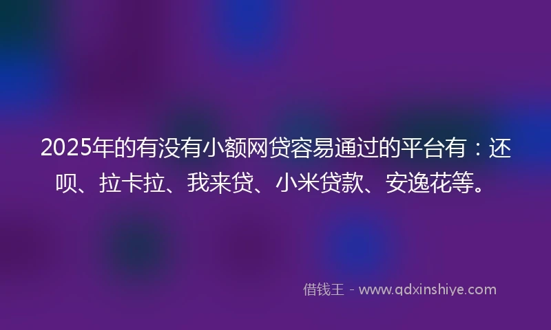 2025年的有没有小额网贷容易通过的平台有：还呗、拉卡拉、我来贷、小米贷款、安逸花等。