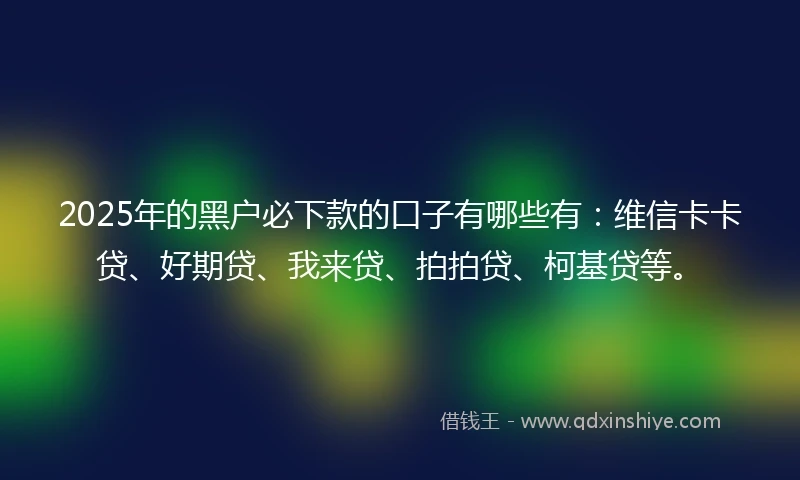 2025年的黑户必下款的口子有哪些有：维信卡卡贷、好期贷、我来贷、拍拍贷、柯基贷等。