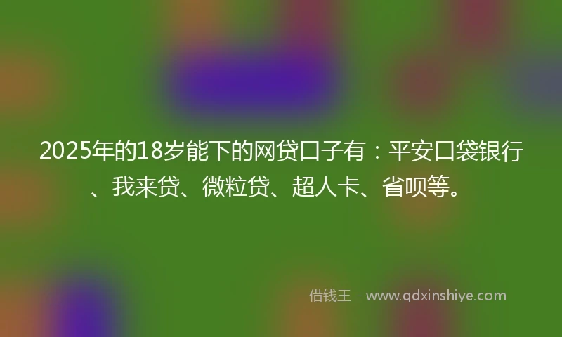 2025年的18岁能下的网贷口子有：平安口袋银行、我来贷、微粒贷、超人卡、省呗等。