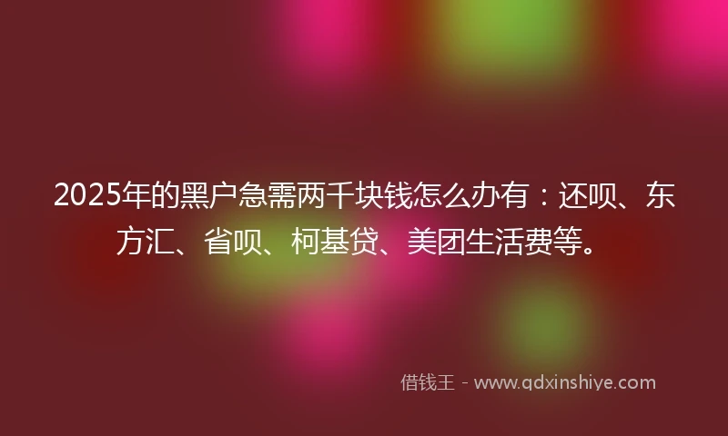 2025年的黑户急需两千块钱怎么办有：还呗、东方汇、省呗、柯基贷、美团生活费等。