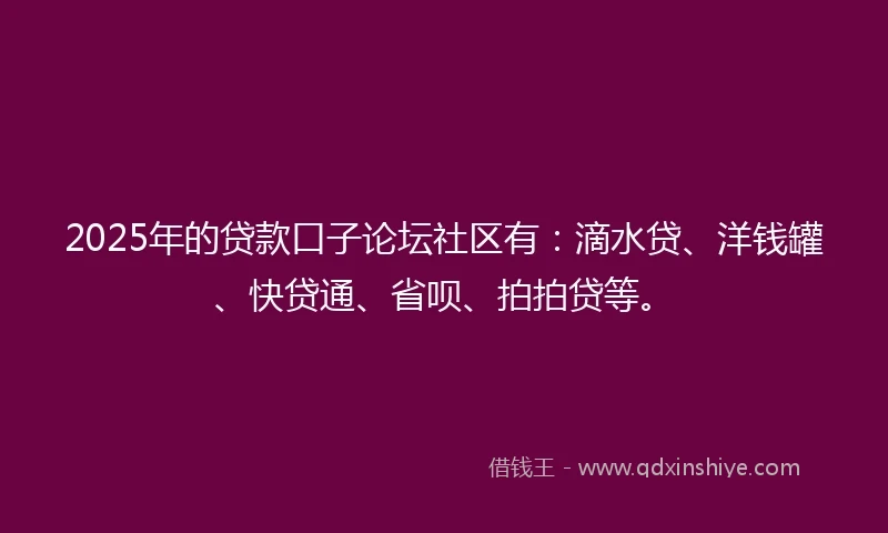 2025年的贷款口子论坛社区有：滴水贷、洋钱罐、快贷通、省呗、拍拍贷等。