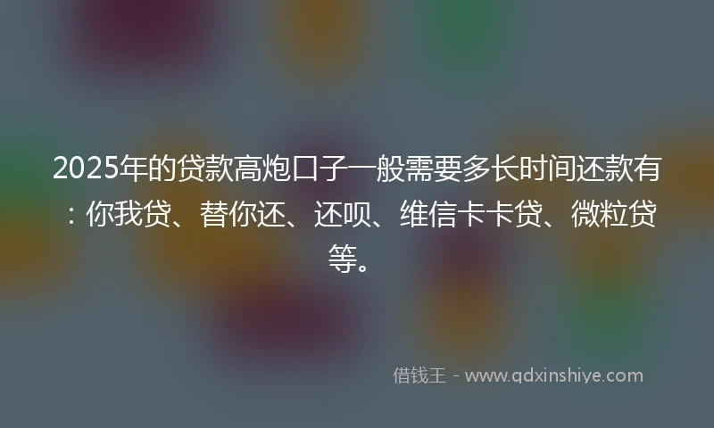 2025年的贷款高炮口子一般需要多长时间还款有：你我贷、替你还、还呗、维信卡卡贷、微粒贷等。