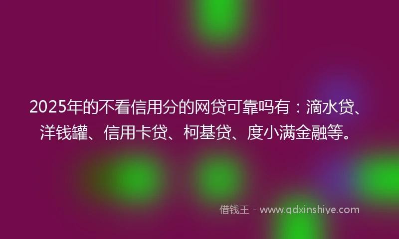 2025年的不看信用分的网贷可靠吗有：滴水贷、洋钱罐、信用卡贷、柯基贷、度小满金融等。