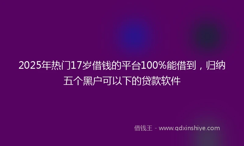 2025年热门17岁借钱的平台100%能借到，归纳五个黑户可以下的贷款软件