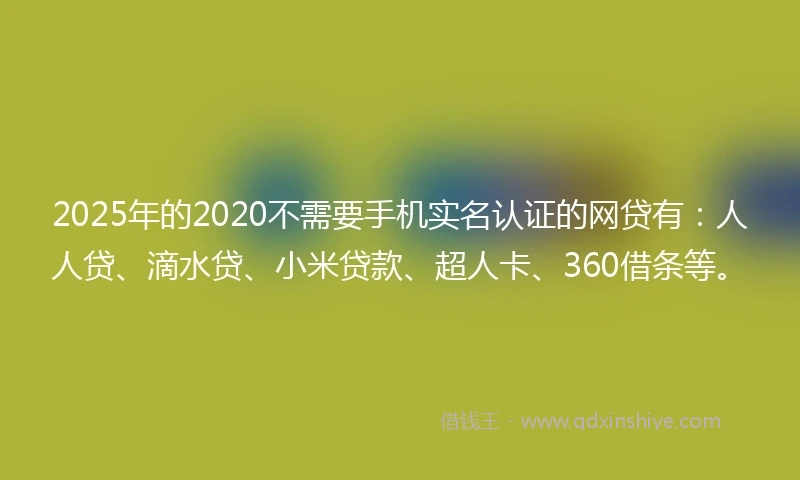 2025年的2020不需要手机实名认证的网贷有：人人贷、滴水贷、小米贷款、超人卡、360借条等。