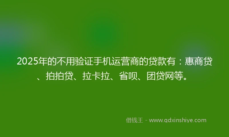 2025年的不用验证手机运营商的贷款有：惠商贷、拍拍贷、拉卡拉、省呗、团贷网等。