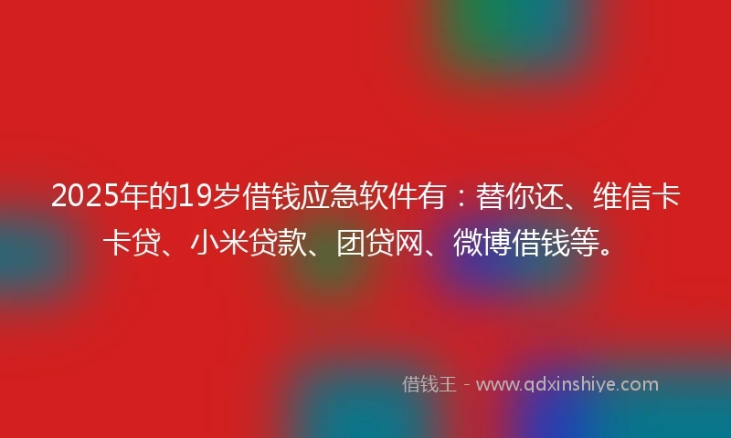 2025年的19岁借钱应急软件有：替你还、维信卡卡贷、小米贷款、团贷网、微博借钱等。