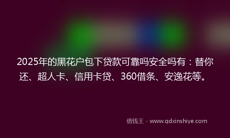 2025年的黑花户包下贷款可靠吗安全吗有：替你还、超人卡、信用卡贷、360借条、安逸花等。