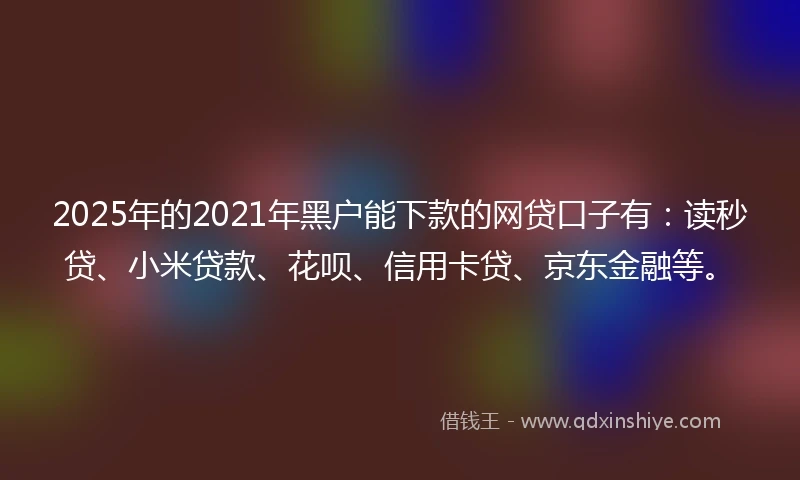 2025年的2021年黑户能下款的网贷口子有：读秒贷、小米贷款、花呗、信用卡贷、京东金融等。