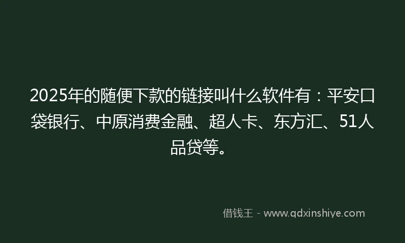 2025年的随便下款的链接叫什么软件有：平安口袋银行、中原消费金融、超人卡、东方汇、51人品贷等。