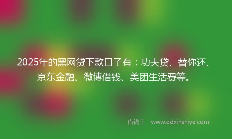 2025年的黑网贷下款口子有：功夫贷、替你还、京东金融、微博借钱、美团生活费等。