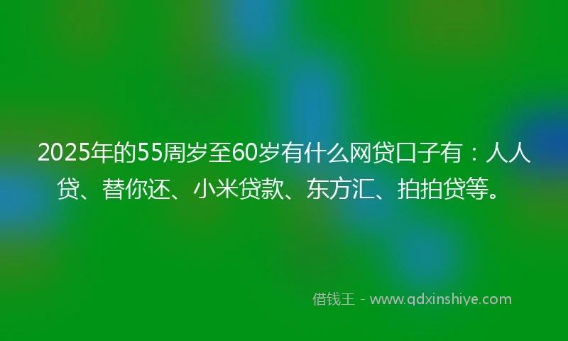 2025年的55周岁至60岁有什么网贷口子有：人人贷、替你还、小米贷款、东方汇、拍拍贷等。