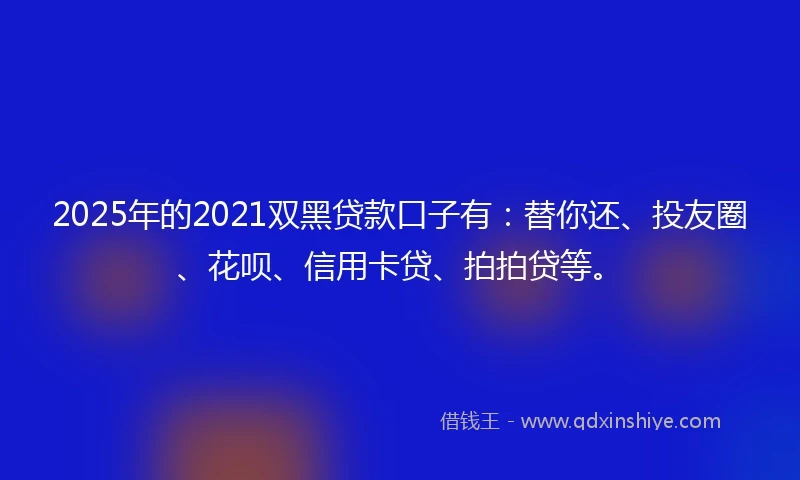 2025年的2021双黑贷款口子有：替你还、投友圈、花呗、信用卡贷、拍拍贷等。