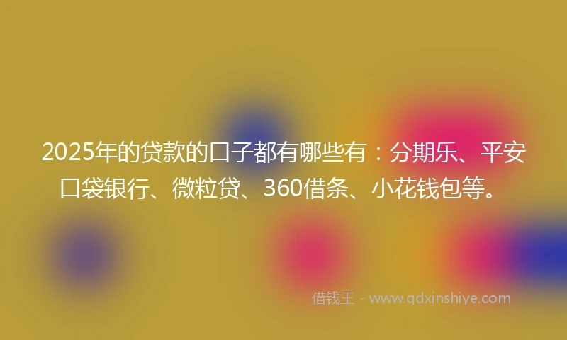 2025年的贷款的口子都有哪些有：分期乐、平安口袋银行、微粒贷、360借条、小花钱包等。