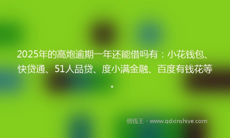 2025年的高炮逾期一年还能借吗有：小花钱包、快贷通、51人品贷、度小满金融、百度有钱花等。