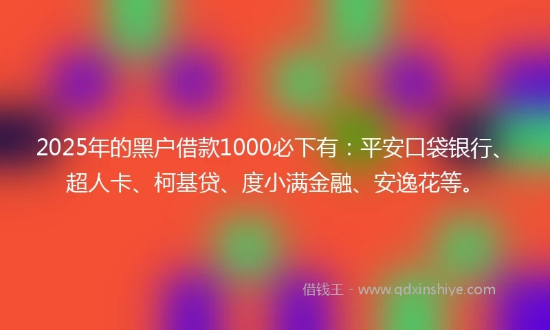 2025年的黑户借款1000必下有：平安口袋银行、超人卡、柯基贷、度小满金融、安逸花等。