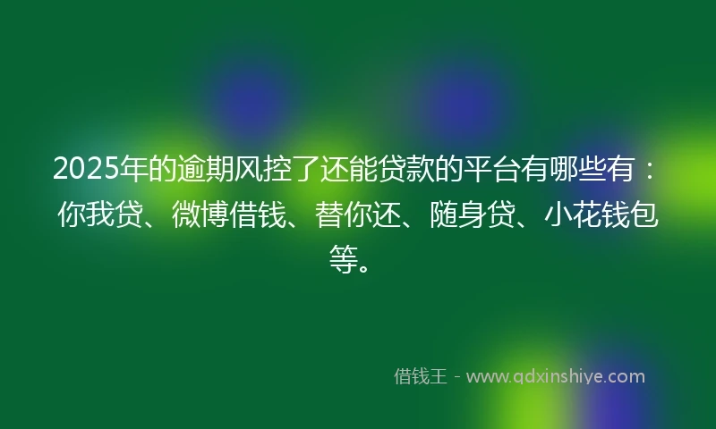 2025年的逾期风控了还能贷款的平台有哪些有：你我贷、微博借钱、替你还、随身贷、小花钱包等。